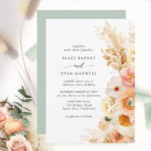 Invitation Elégante, simple Peach Blush Cream et Sage Mariage