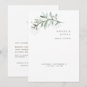 Invitation Élégante Simplicité Feuillage Blanc Baby Shower