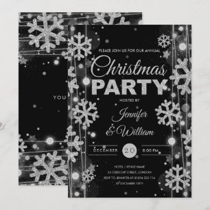 Invitation Élégante Soie Noir d'hiver Glam fête de Noël