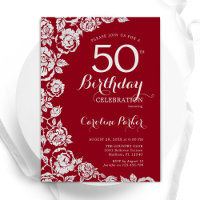 Élégante Soie Rouge Rose 50e fête d'anniversaire