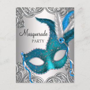 Invitation Élégante Soie Turquoise Blue Masquerade Party