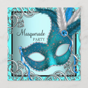 Invitation Élégante Soie Turquoise Blue Masquerade Party