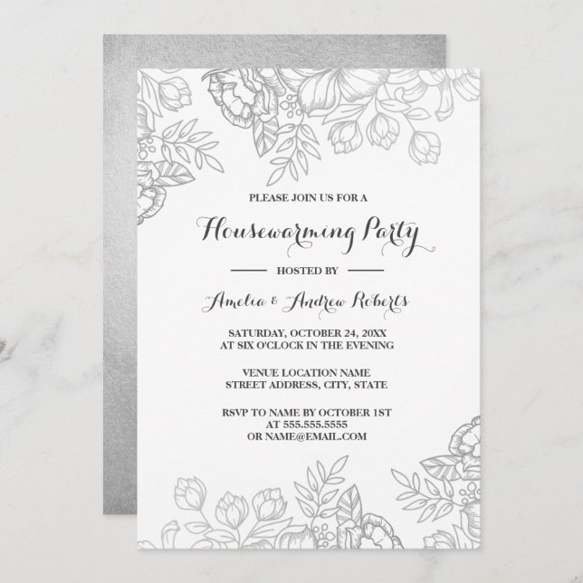 Invitation Élégante Soie Vintage Florale  (Devant / Derrière)