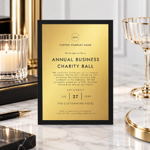 Invitation Élégante Soignée Gold Black Business Logo Party