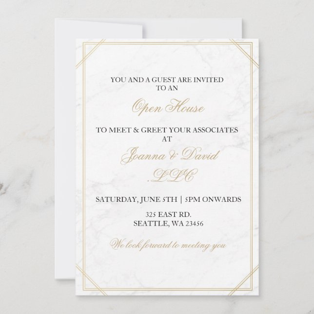 Invitation Élégante soirée d'affaires en or blanc pour entrep (Devant)