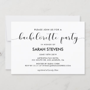 Invitation Élégante soirée de Bachelorette noir et blanc