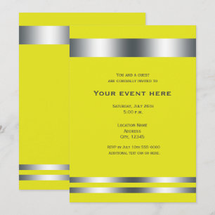 Invitation Élégante soirée de dîner jaune et argentée