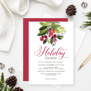 Invitation Élégante Soirée de Fêtes de Noël Rouge et Vert