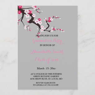 Invitation Élégante Soirée de Graduation en Fleur de Cerisier