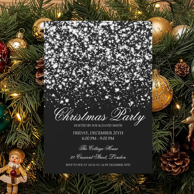 Invitation Élégante Soirée de Noël Argentée Glamour  (Créateur téléchargé)