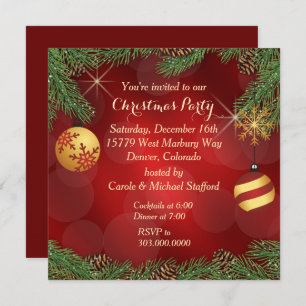 Invitation Élégante Soirée de Noël Rouge Or