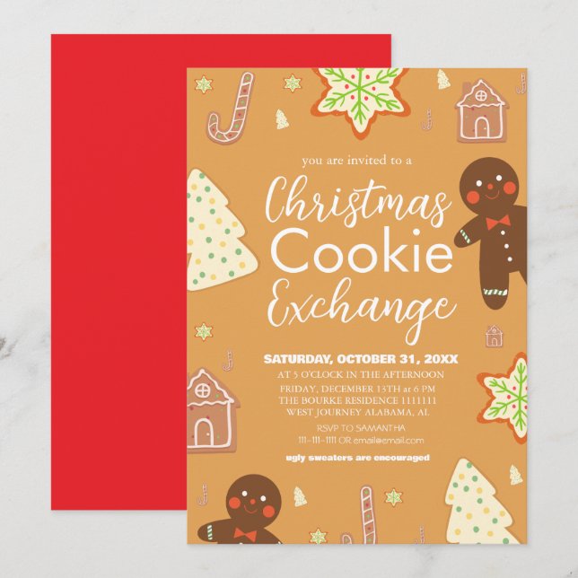 Invitation Élégante soirée d'échange de biscuits de Noël en é (Devant / Derrière)