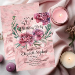 Invitation Elégante Soirée des oeillets roses 40e anniversair<br><div class="desc">Design floral élégant rose,  mauve et bordeaux "40th Birthday Party" avec une couronne florale ouverte et fleurie d'oeillets blancs.</div>