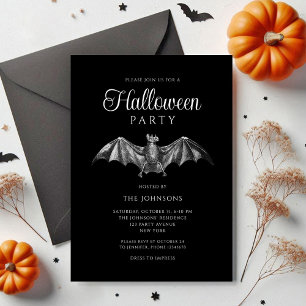 Invitation Élégante soirée d'Halloween gothique noir chauve