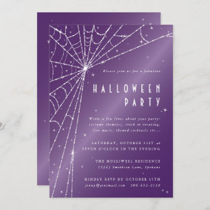 Invitation Élégante Soirée d'Halloween violet araignée Web