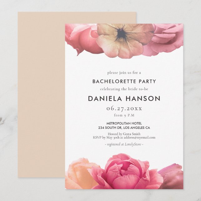 Invitation Élégante soirée rose vintage (Devant / Derrière)