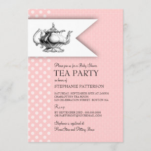 Invitation Élégante soirée thé Baby shower Pink Polkadot