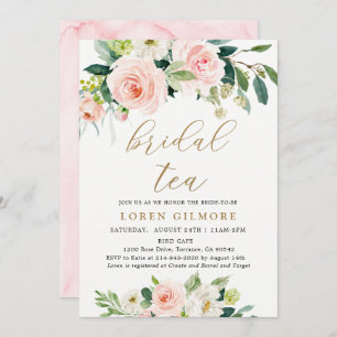 Invitation Elégante soirée thé nuptiale Blush Watercolor