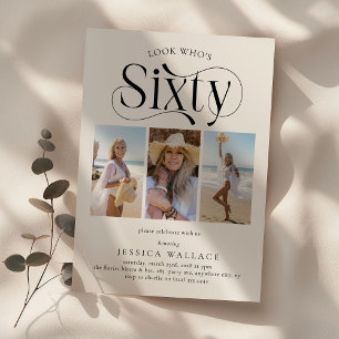 Invitation Élégante SOIXANTE 3 photo collage 60e anniversaire