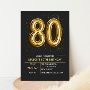 Invitation Elégante Soixante-dix Black Gold 80th Birthday Par