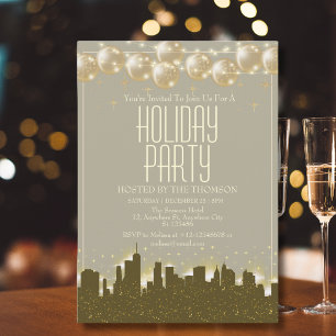 Invitation Elégante Sparkling Golden Skyline Fête de Vacances