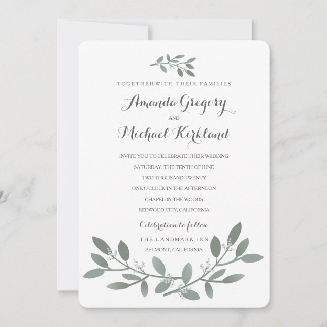 Invitation Elégante Suite Mariage Eucalyptus (Devant)
