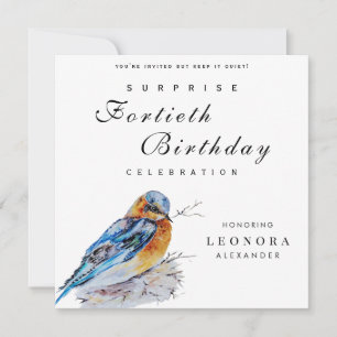 Invitation Élégante Surprise Anniversaire Bluebird Aquarelle