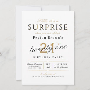Invitation Elégante surprise classe moderne 21e anniversaire