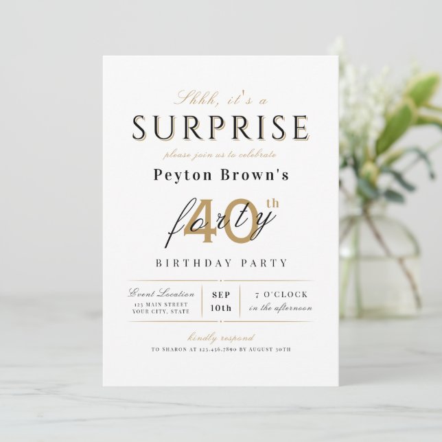 Invitation Elégante surprise classe moderne 40e anniversaire (Debout devant)