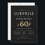 Invitation Elégante surprise classe moderne 60e anniversaire<br><div class="desc">Une invitation à l'anniversaire classique et moderne comprend un script élégant et de la typographie avec les détails de votre fête en blanc,  noir et or sophistiqué,  simple et élégant,  Grande pour 60ème anniversaire fête ou tout autre âge, </div>