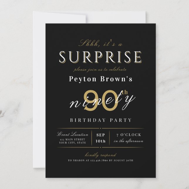 Invitation Elégante surprise classe moderne 90e anniversaire (Devant)