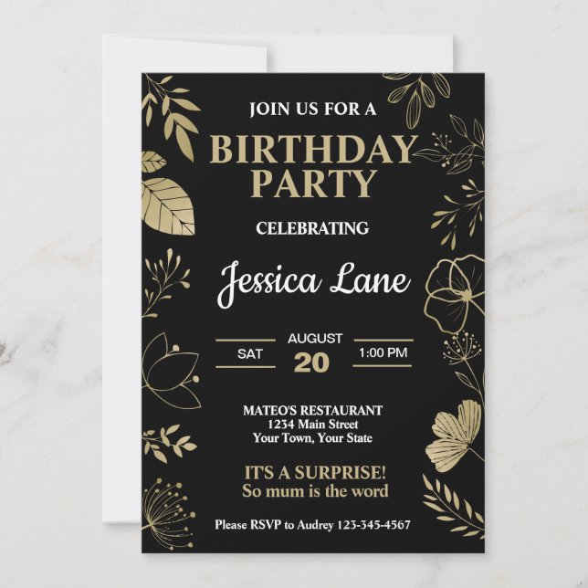 Invitation Élégante surprise d'anniversaire rustique (Devant)