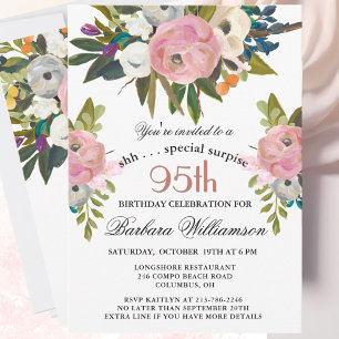 Invitation Élégante SURPRISE Fête d'anniversaire 95 ans peint