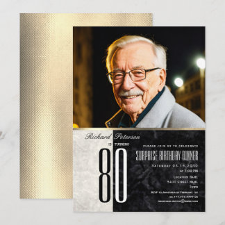 Invitation Élégante surprise or 80 ans photo d'anniversaire