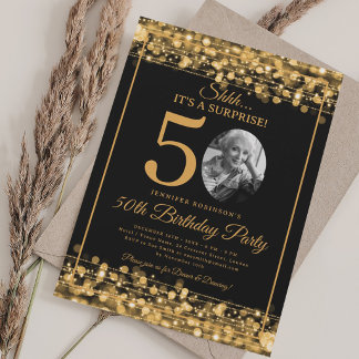 Invitation Élégante SURPRISE Photo 50e Anniversaire Or Glam