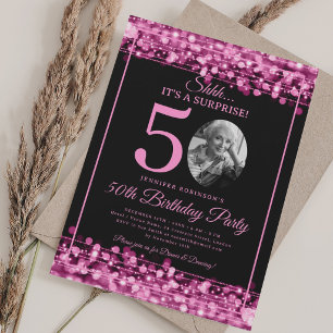 Invitation Élégante SURPRISE Photo 50e Anniversaire Rose Chau