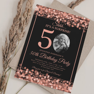 Invitation Élégante SURPRISE Photo 50e Anniversaire Rose Gold