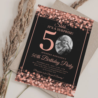 Invitation Élégante SURPRISE Photo 50e Anniversaire Rose Gold