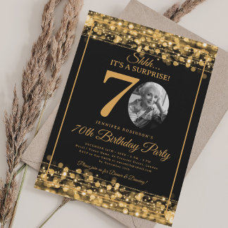 Invitation Élégante SURPRISE Photo 70e Anniversaire Or Glam