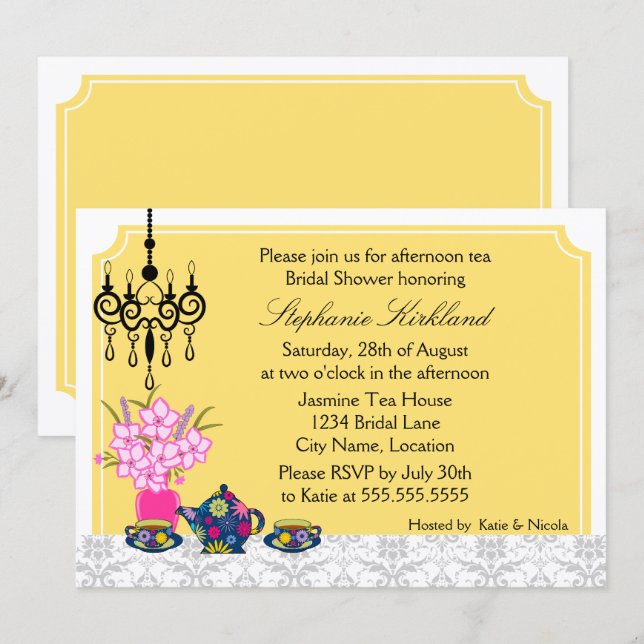 Invitation Elégante Tea Party (Devant / Derrière)