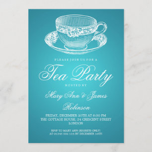 Invitation Elégante Tea Party Coupe de Thé Vintage Turquoise