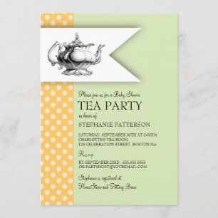 Invitation Elégante Tea Party de Baby shower de Polkadot Jaun