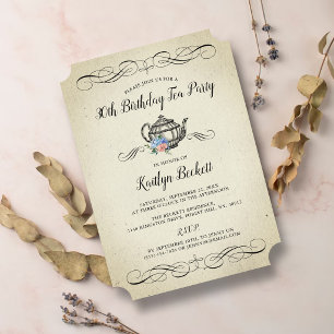 Invitation Elégante Tea Party Vintage   Anniversaire
