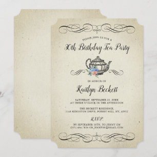 Invitation Elégante Tea Party Vintage Anniversaire