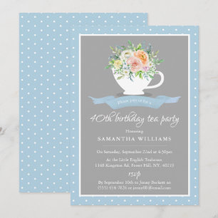 Invitation Elégante Teacup Floral Anniversaire Tea Party