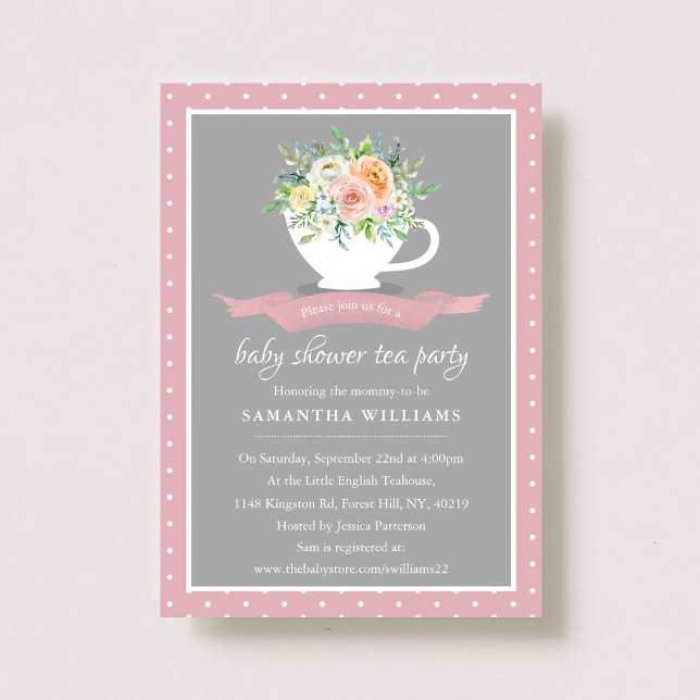 Invitation Elégante Teacup Floral Teacup Baby shower Tea Part (Créateur téléchargé)
