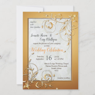 Invitation Elégante teinte d'or chaude et fleurs abrasives