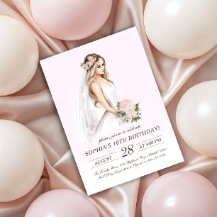 Invitation Élégante Tender Pink Princess 18e anniversaire