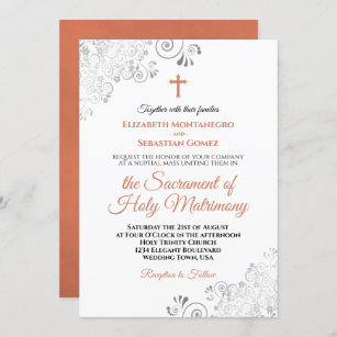 Invitation Élégante Terracotta & Grey Mariage catholique mode