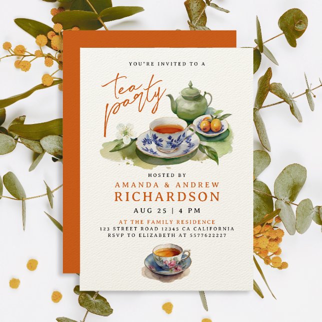 Invitation Elégante Terracotta Tea Party Amis Aquarelle (Créateur téléchargé)